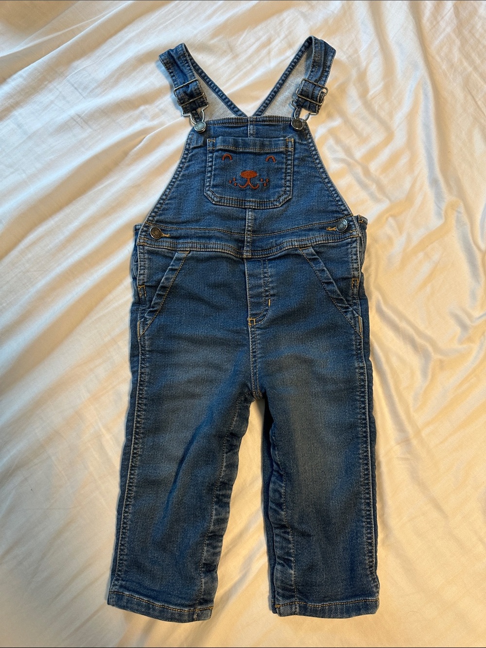 Carter’s Baby Denim Overall One-Piece with Embroidered animal smiling face